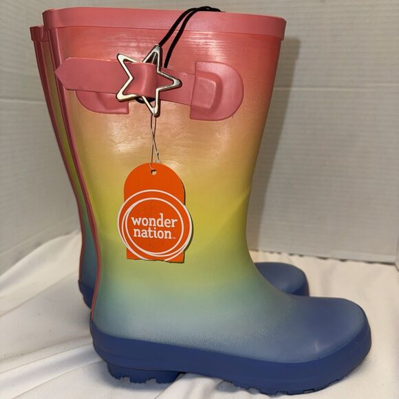 Wonder Nation Girls  Rainbow Colors Rain Boots Size 13-1 Water resistant  New - Picture 3 of 9